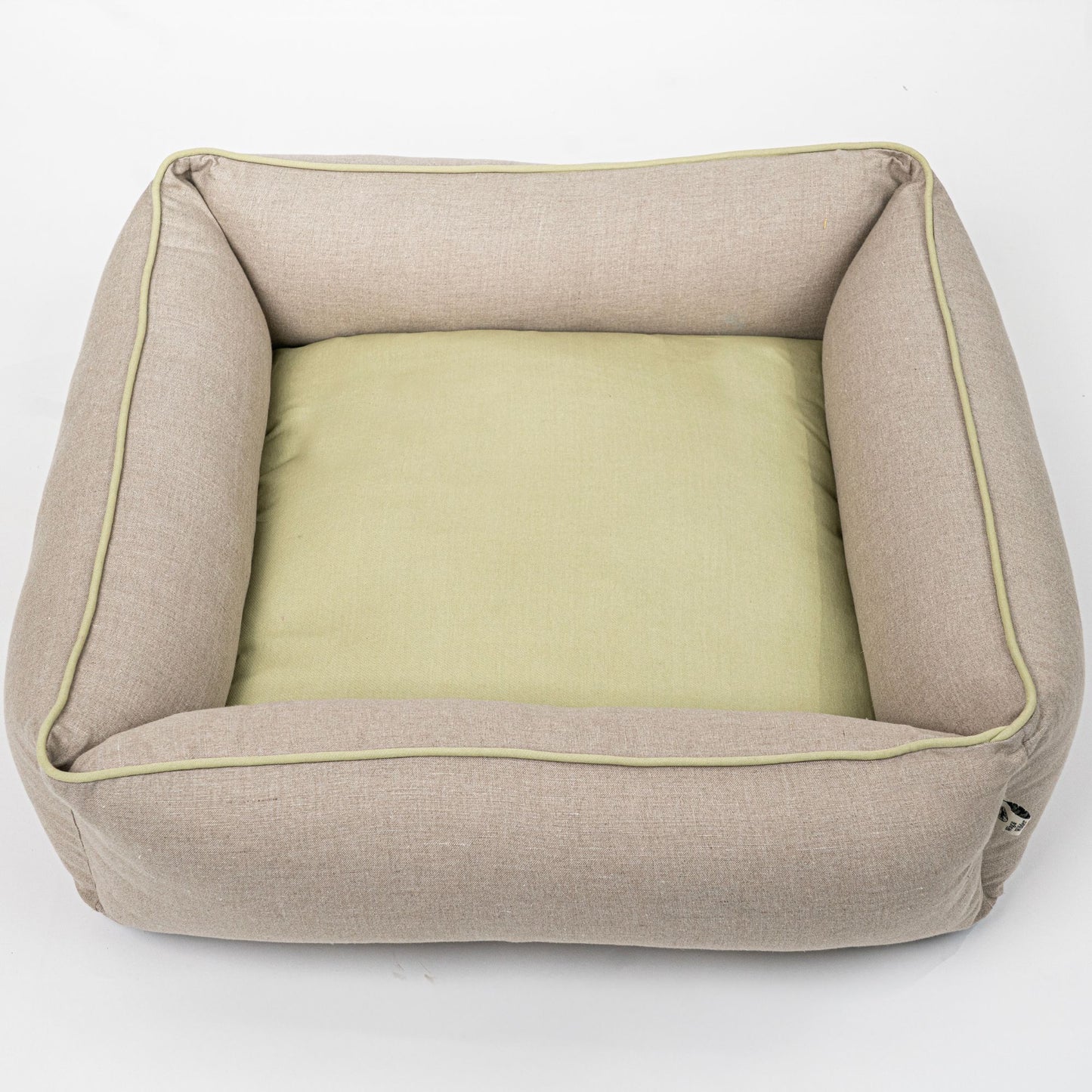 Wag & Wilder Linen-Cotton Dog Bed - Beige & Olive