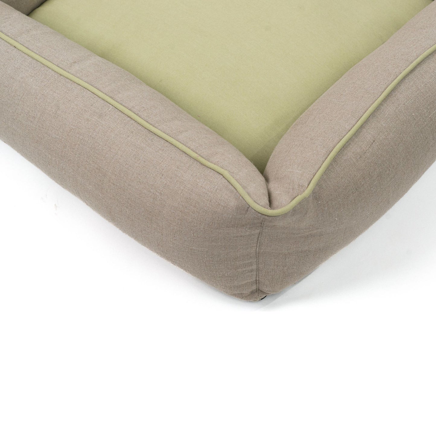 Wag & Wilder Linen-Cotton Dog Bed - Beige & Olive