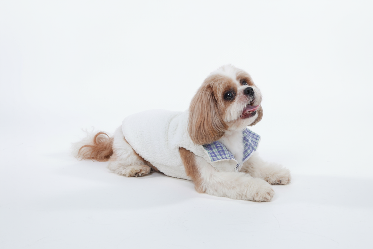 Wag & Wilder Reversible Dog Jacket- Sherpa and Blue Fleece Print