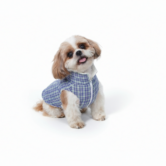 Wag & Wilder Reversible Dog Jacket- Sherpa and Blue Fleece Print