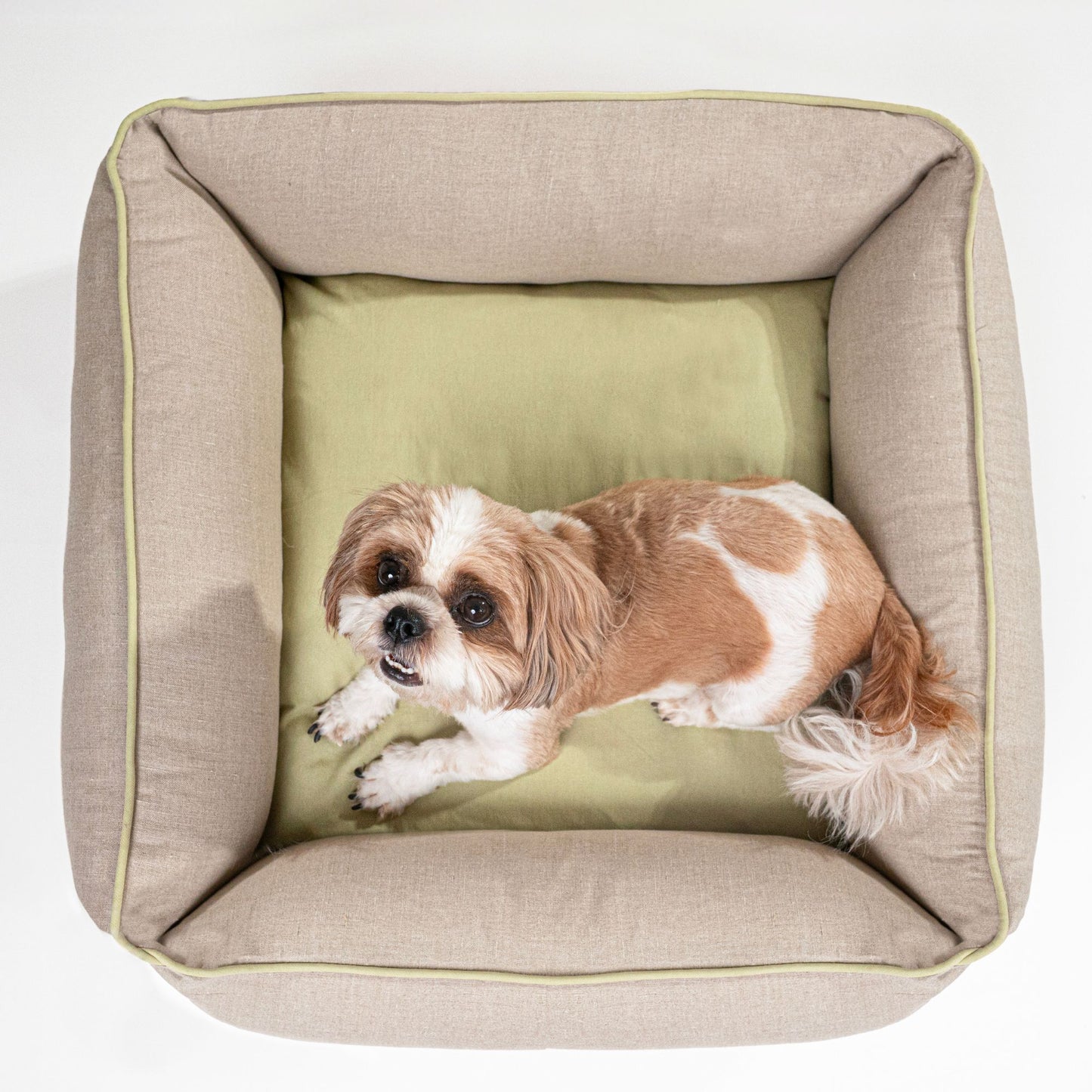 Wag & Wilder Linen-Cotton Dog Bed - Beige & Olive