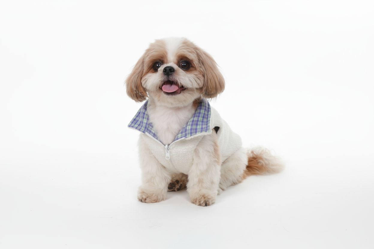 Wag & Wilder Reversible Dog Jacket- Sherpa and Blue Fleece Print